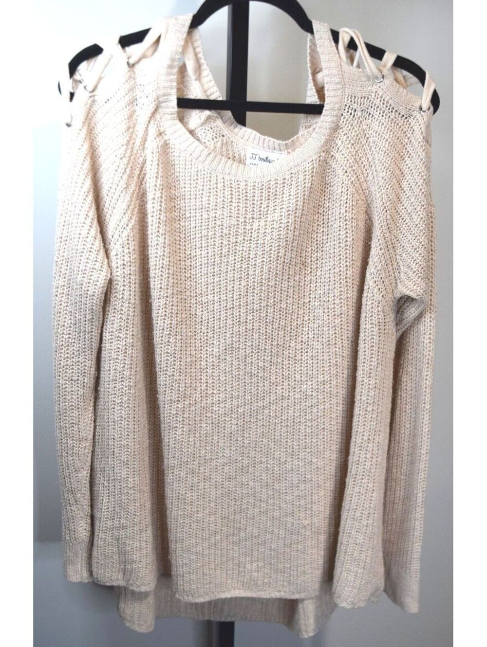 JJ Boutique Cream Lace-Up Cold Shoulder Chunky Knit Sweater Sz 4x